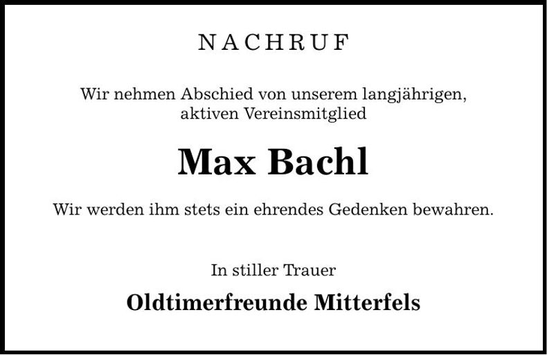 Traueranzeige Max Bachl