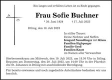 Traueranzeige Sofie Buchner