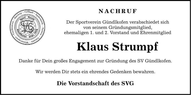 Traueranzeige Klaus Strumpf