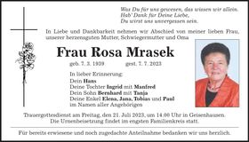Traueranzeige Rosa Mrasek