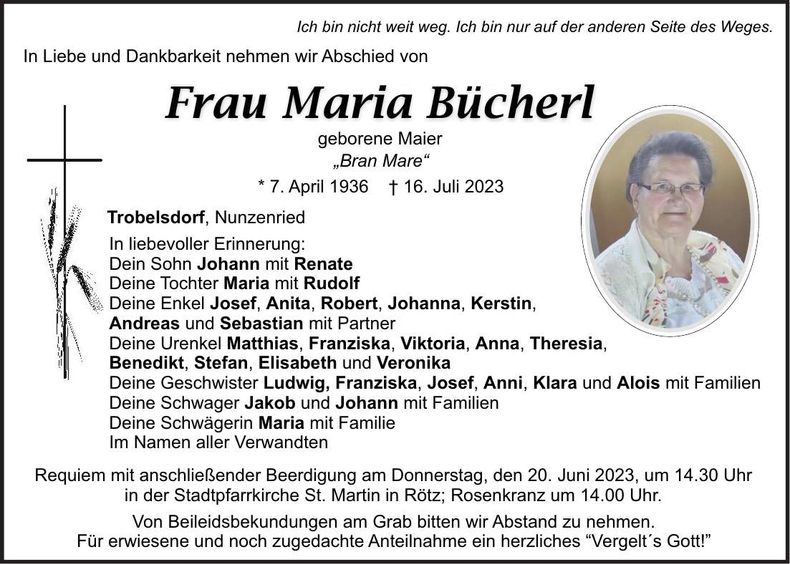 Traueranzeige Maria Bücherl