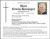 Traueranzeige Erwin Reisinger