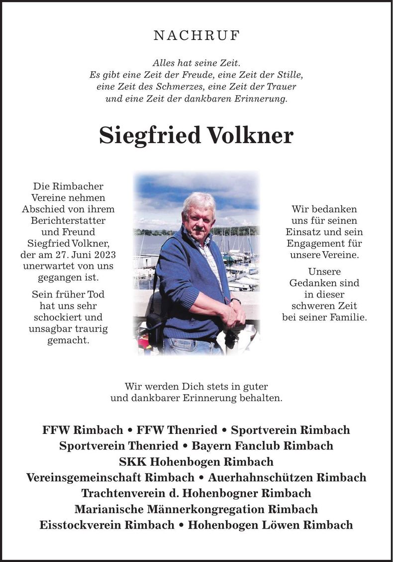 Traueranzeige Siegfried Volkner