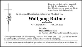 Traueranzeige Wolfgang Bittner