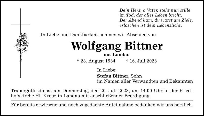 Traueranzeige Wolfgang Bittner