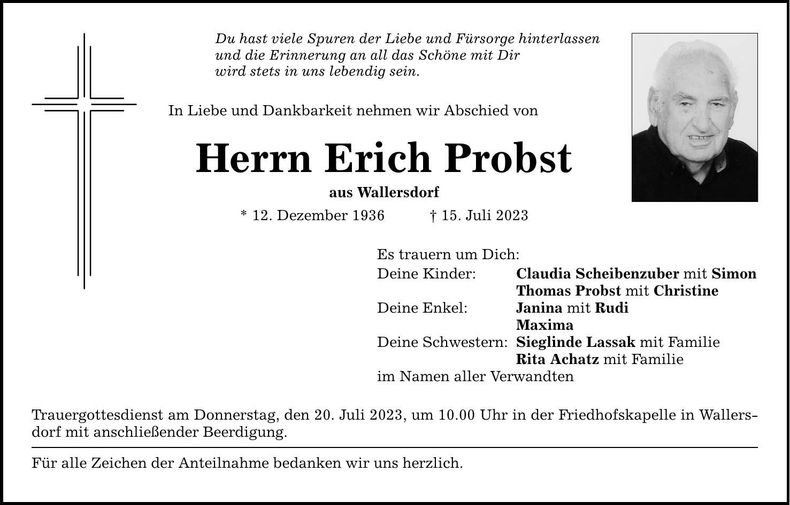 Traueranzeige Erich Probst