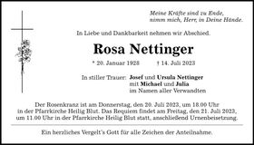 Traueranzeige Rosa Nettinger