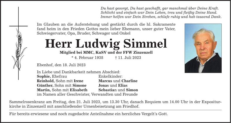 Traueranzeige Ludwig Simmel