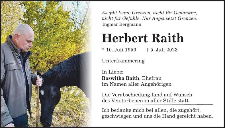 Traueranzeige Herbert Raith