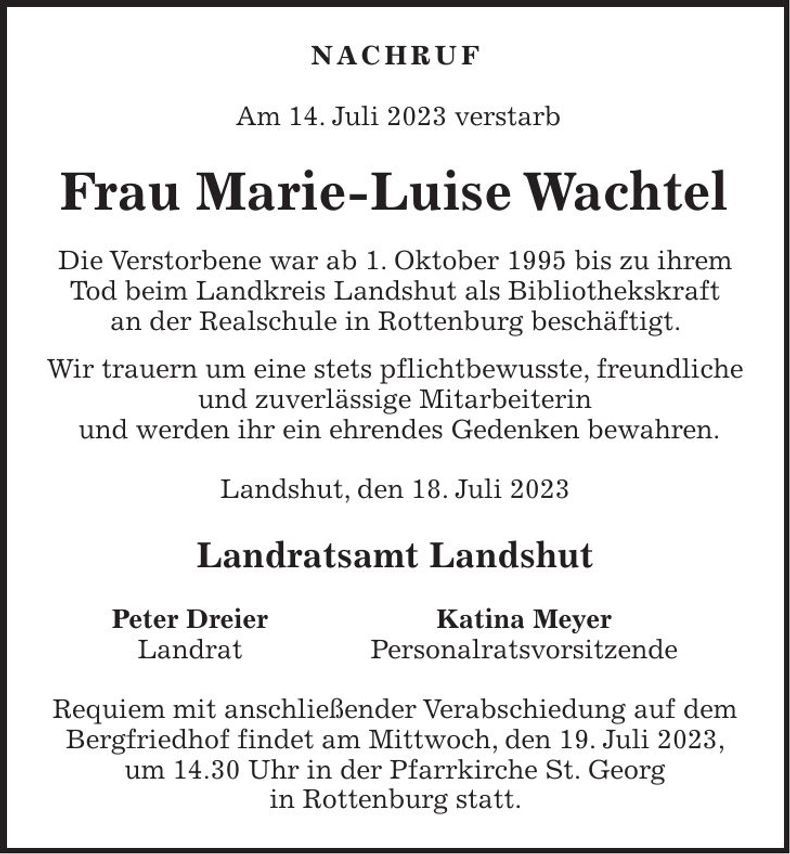Traueranzeige Marie-Luise Wachtel