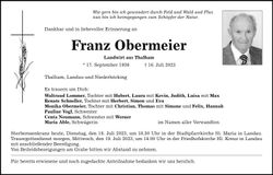 Traueranzeige Franz Obermeier