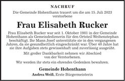 Traueranzeige Elisabeth Rucker