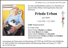 Traueranzeige Frieda Urban