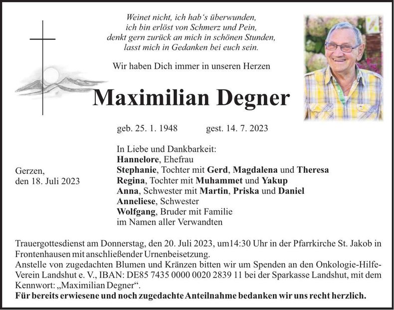 Traueranzeige Maximilian Degner
