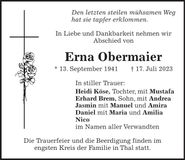 Traueranzeige Erna Obermaier