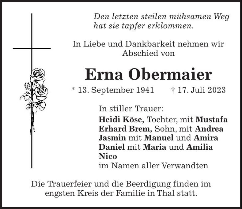 Traueranzeige Erna Obermaier