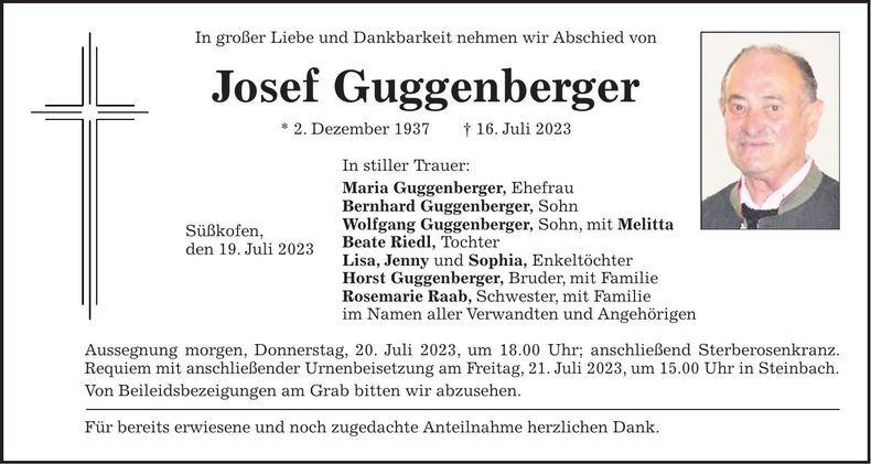Traueranzeige Josef Guggenberger