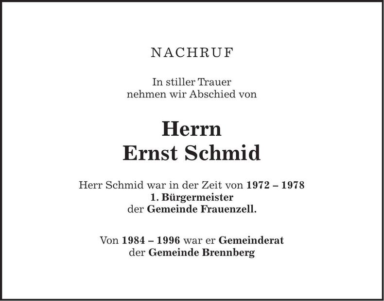 Traueranzeige Ernst Schmid