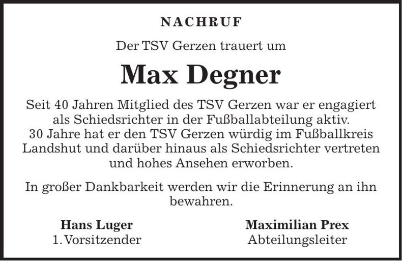 Traueranzeige Max Degner