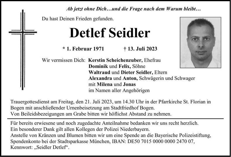 Traueranzeige Detlef Seidler