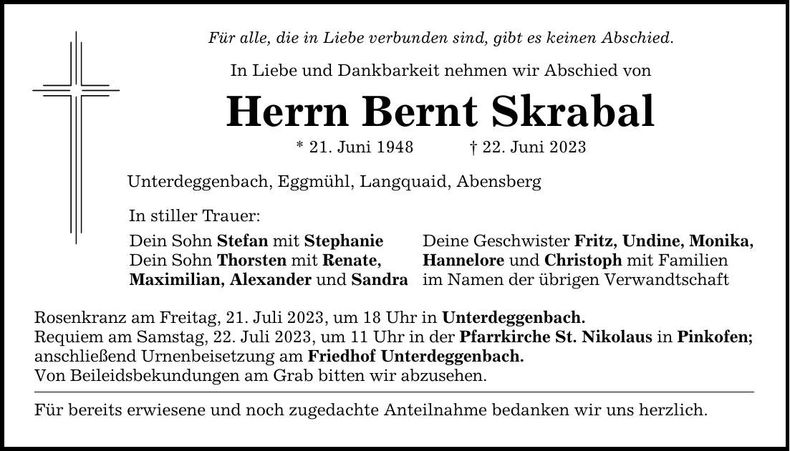 Traueranzeige Bernt Skrabal