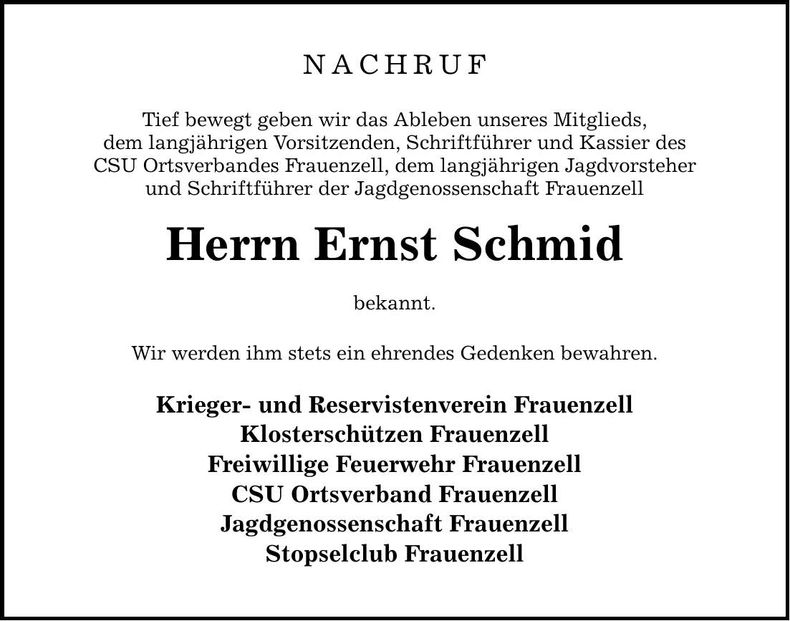 Traueranzeige Ernst Schmid