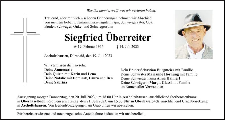 Traueranzeige Siegfried Überreiter