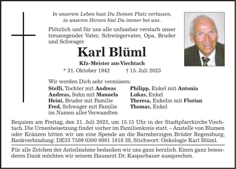 Traueranzeige Karl Blüml