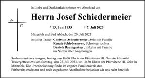 Traueranzeige Josef Schiedermeier