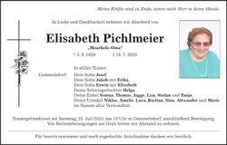 Traueranzeige Elisabeth Pichlmeier