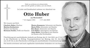Traueranzeige Otto Huber