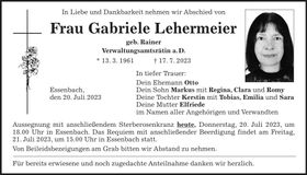 Traueranzeige Gabriele Lehermeier
