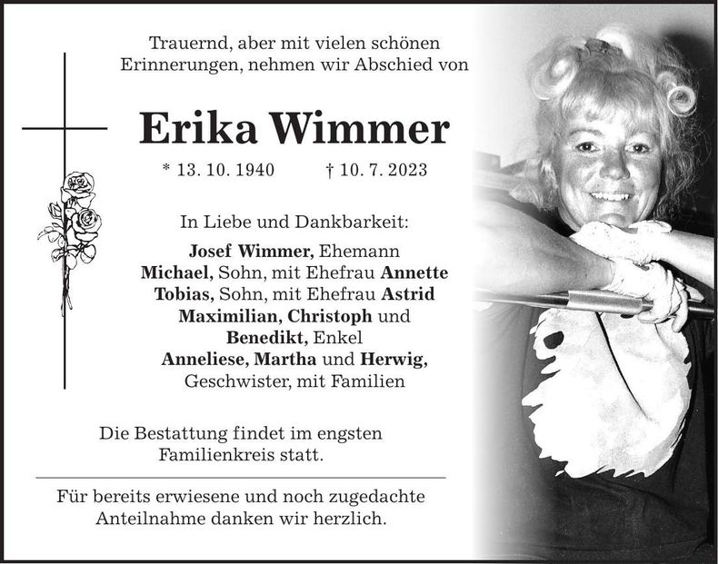 Traueranzeige Erika Wimmer