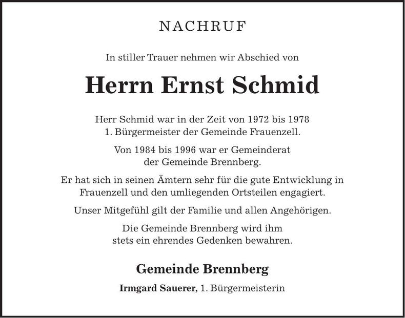 Traueranzeige Ernst Schmid