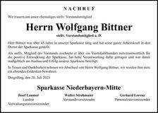 Traueranzeige Wolfgang Bittner