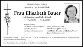Traueranzeige Elisabeth Bauer