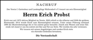Traueranzeige Erich Probst