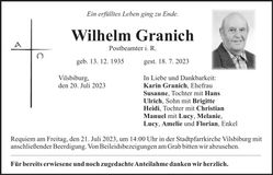 Traueranzeige Wilhelm Granich