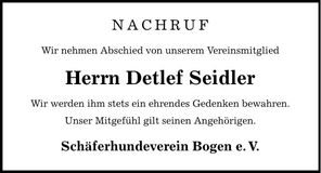 Traueranzeige Detlef Seidler