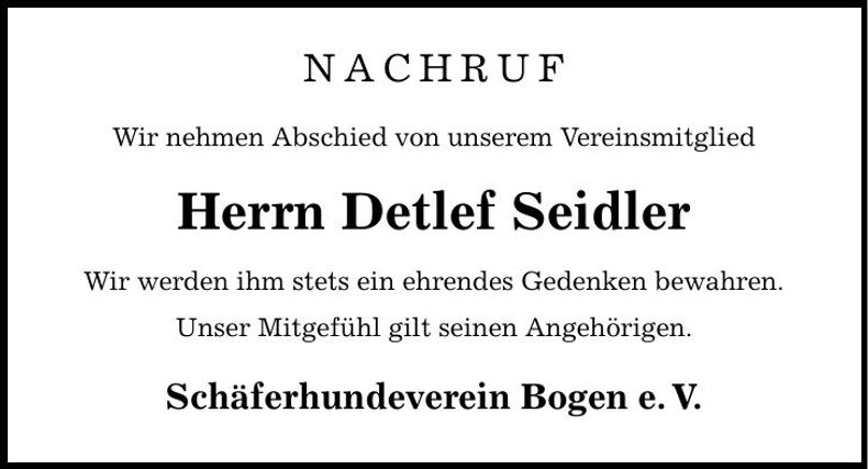 Traueranzeige Detlef Seidler