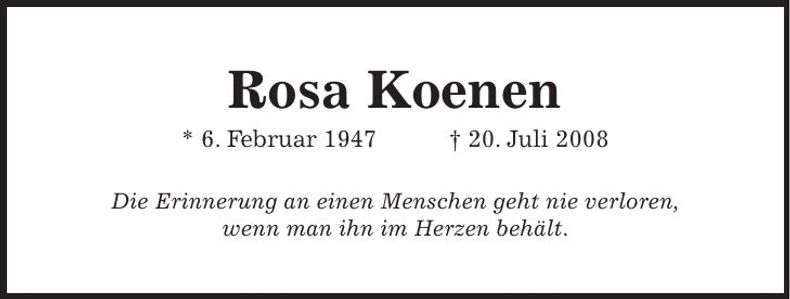 Traueranzeige Rosa Koenen