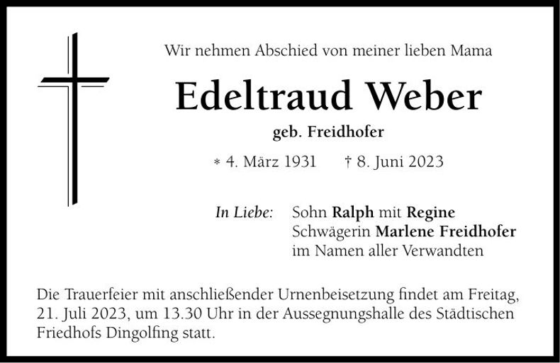 Traueranzeige Edeltraud Weber