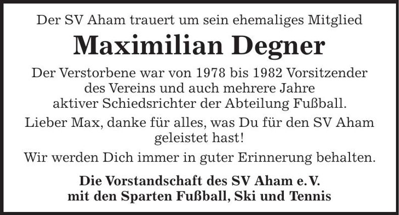 Traueranzeige Maximilian Degner