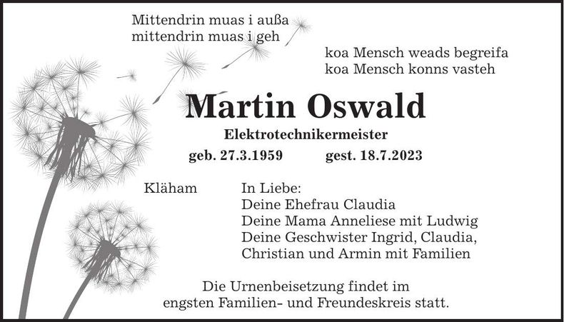 Traueranzeige Martin Oswald
