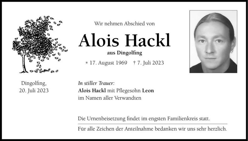 Traueranzeige Alois Hackl