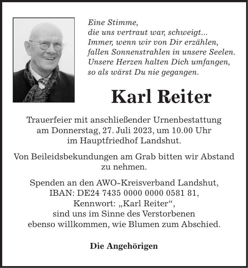 Traueranzeige Karl Reiter