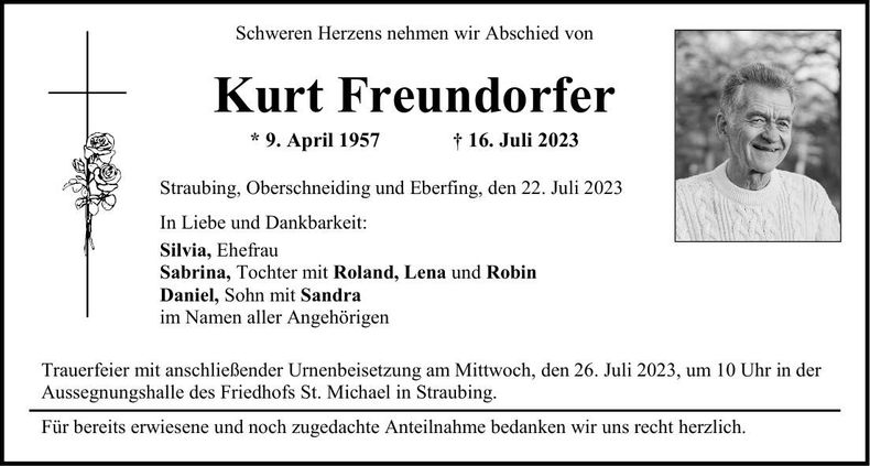 Traueranzeige Kurt Freundorfer