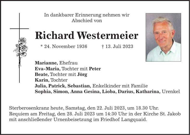 Traueranzeige Richard Westermeier