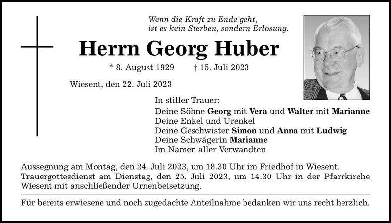 Traueranzeige Georg Huber