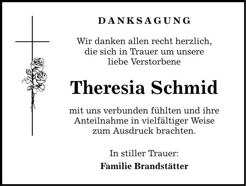 Traueranzeige Theresia Schmid